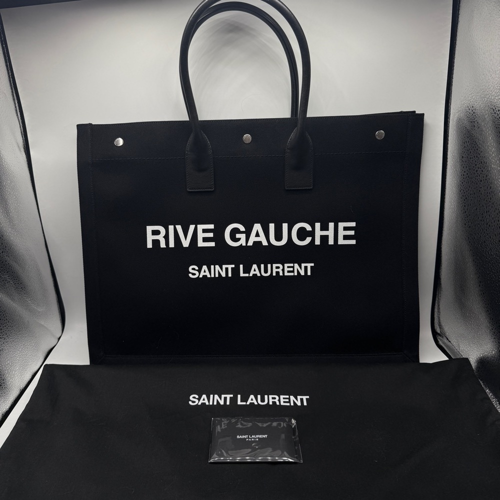 NEW Saint Laurent Large Black White Rive Gauche Travel Tote Business Bag